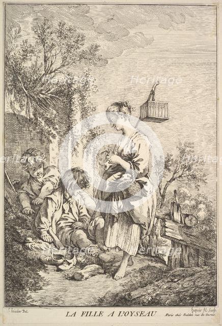 Girl with a Bird, mid to late 18th century. Creator: Jacques Gabriel Huquier.