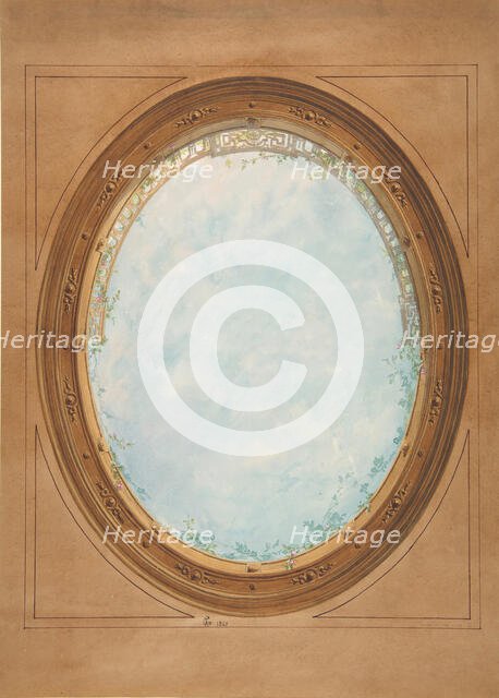 Design for a ceiling with trompe l'oeil balustrade and sky, 1869. Creators: Jules-Edmond-Charles Lachaise, Eugène-Pierre Gourdet.