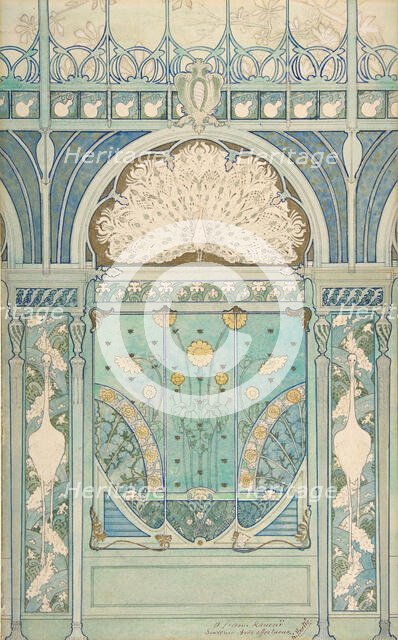 Design for a Wall Decoration with Peacock, Cranes, and Sunflowers for the Restaurant..., 1896-98. Creators: Emile Hurtré, Jules C. Wielhorski.