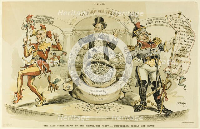 The Last Three Hopes of the Republican Party, from Puck, 1892. Creator: Frederick Burr Opper.