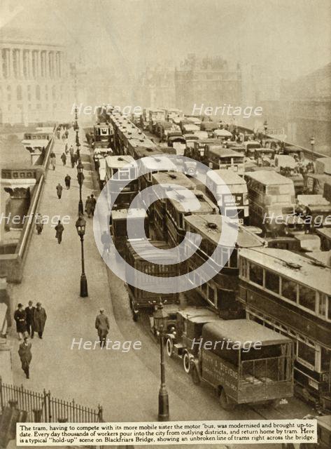 Traffic jam on Blackfriars Bridge, London, 1935. Creator: Unknown.