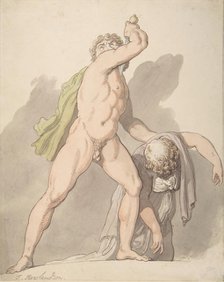 Standing Nude Man Supporting Fainting Female (Ludovisi Gaul in the Uffizi), 1780-1827. Creator: Thomas Rowlandson.