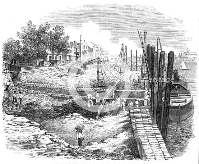 Progress of the Embankment of the Thames at Chelsea, 1857. Creator: Unknown.