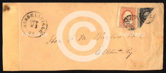 12c Washington bisect with 3c Washington single on cover, 1857-1861. Creator: Unknown.