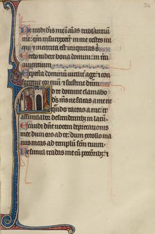 Initial A: David in the Temple; Initial A: David Lifting up his Hands in the Temple, about 1285. Creator: Bute Master.