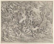 The Garden of Venus who reclines in the centre before a herm of Pan and surrounded ..., ca. 1631-37. Creator: Pietro Testa.