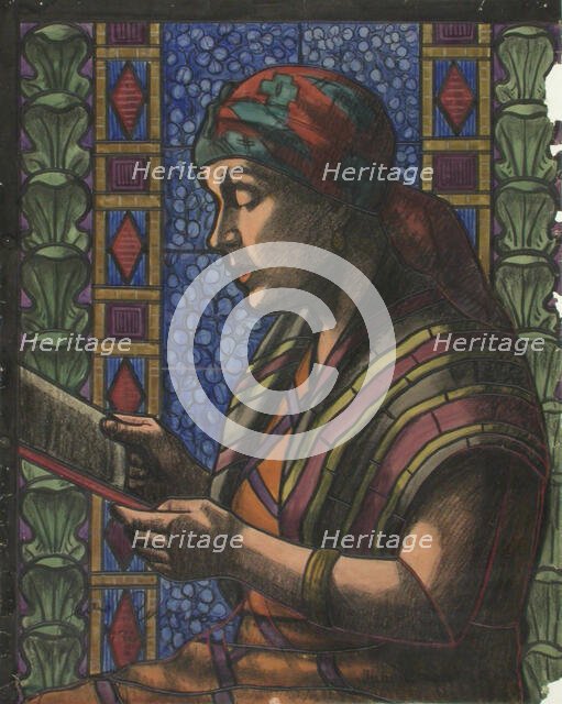 Reading woman, sketch for stained glass, 1930. Creator: Juho Rissanen.