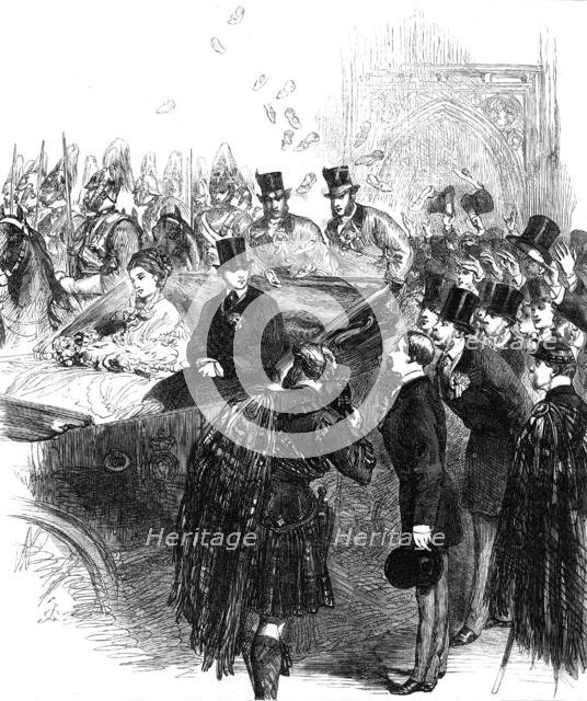 Marriage of Princess Louise: throwing the slipper at the bride and bridegroom, 1871. Creator: Unknown.