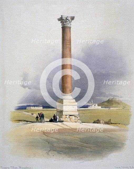 'Pompey's Pillar, Alexandria', 19th century. Artist: David Roberts