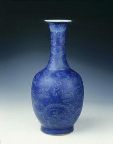 Blue glazed vase with incised dragons, Ming dynasty, China, c1645. Artist: Unknown