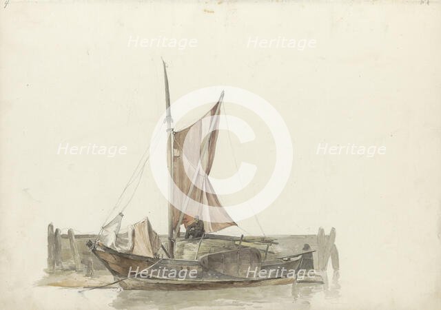 Man aboard a sailing boat, 1797-1838. Creator: Johannes Christiaan Schotel.
