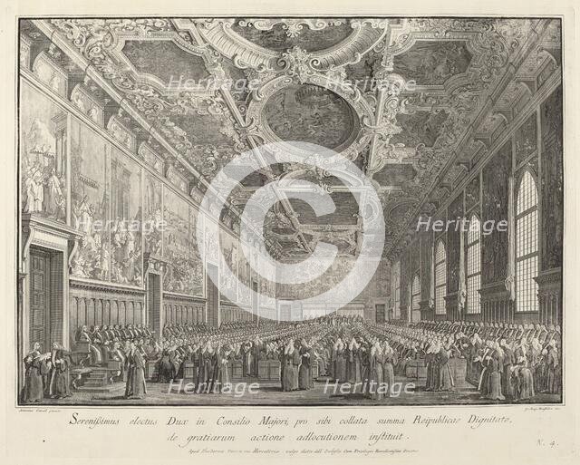 The Doge Returns Thanks in the Sala del Consiglio Maggior, 1763/1766. Creator: Giovanni Battista Brostoloni.