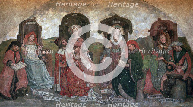Wall painting of Grammar, Logic, Rhetoric and Music. Artist: Unknown