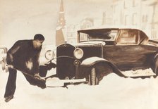 Digging Out Car, 1934. Creator: Elizabeth R. Dewey.