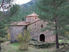 Monastery of Sant Pere de Graudescaldes in the foothills of the Busa mountains on the banks of th…