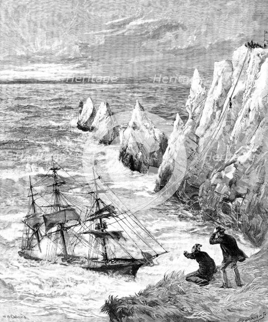 Wreck of the Irex at the Needles, Isle of Wight: rescue of the crew, 1890. Creator: P Naumann.