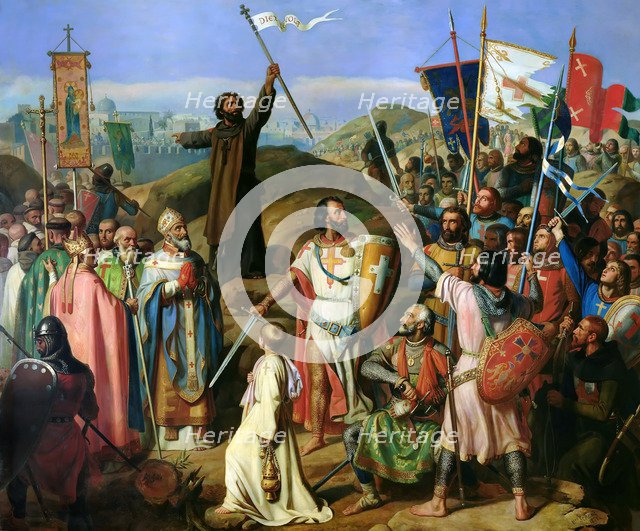 The barefoot procession of Crusaders around the city walls of Jerusalem, July 14, 1099. Artist: Schnetz, Jean-Victor (1787-1870)
