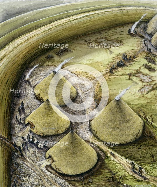 Maiden Castle c5th century BC, (c1990-2010). Artist: Miranda Schofield.