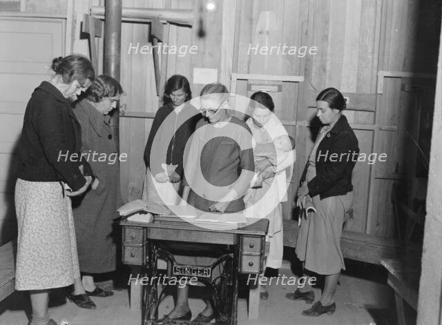 Meeting of the Mothers' Club in Arvin camp for migrant workers, FSA camp, California, 1938. Creator: Dorothea Lange.