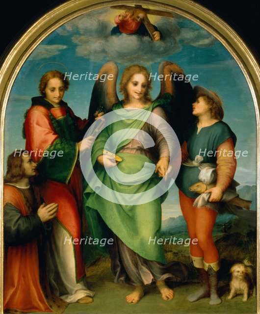 The Archangel Raphael with Tobias, St Lawrence and the Donor, Leonardo di Lorenzo Morelli, 1512. Artist: Andrea del Sarto (1486-1531)