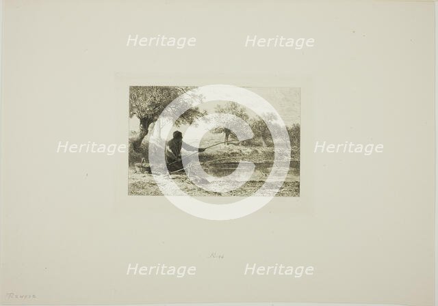 Pole Fishing, c. 1864. Creator: Charles Emile Jacque.