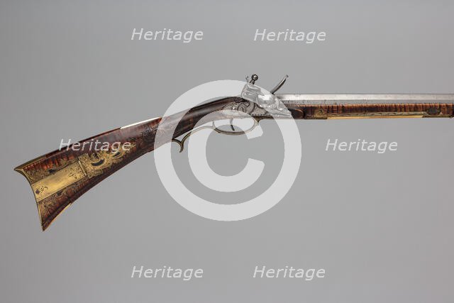 Flintlock Longrifle, American, Philadelphia, ca. 1810-20. Creator: Jacob Kuntz.