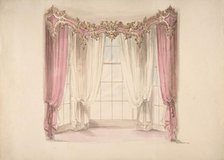 Design for Pink Curtains and White Inner Curtains, with a Gold, White and Pink..., early 19th cent. Creator: Anon.