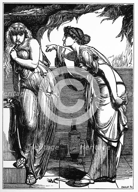 Cassandra and Helen, 1866. Creator: Sandys, Frederick, (after) (1829-1904).