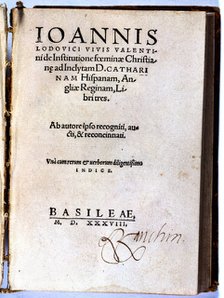 Copy of the first edition 'De Officio Mariti of Institutione Foeminae Christianae' by Juan Luis V…