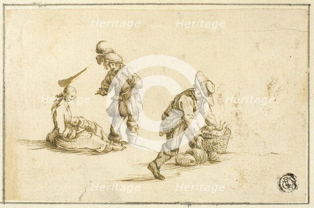 Resting Mother and Child, and Two Men, One Lifting Basket, n.d. Creator: Unknown.