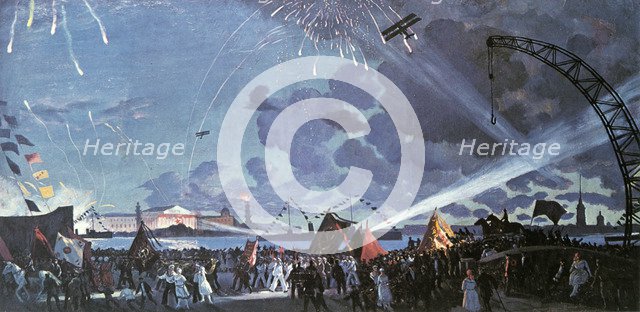 'Night celebration on the Neva', 1923.  Artist: Boris Mikhajlovich Kustodiev 