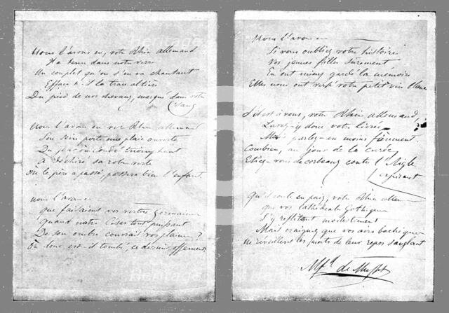 'La Paix Victorieuse; La Garde au Rhin: Autographe du "Rhin allemand", les strophes..., 1814. Creator: Unknown.