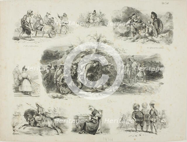 Sheet of Sketches, 1829. Creator: Auguste Raffet.