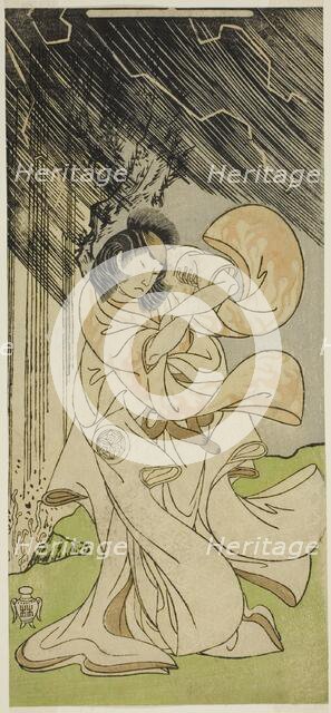 The Actor Yamashita Kinsaku II as a Thunder Goddess in the Play Onna Narukami..., c. 1770. Creator: Shunsho.
