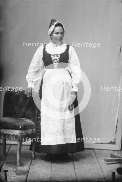Elise Larsson f Johansson from Rörbäcknäs, Lima parish, Dalarna dressed in..., 1890-1910. Creator: Lars Olsson Akerman.