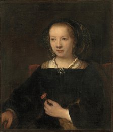 Young Woman with a Carnation, 1656. Creator: Attributed to Willem Drost (1633-1659), workshop of Rembrandt van Rijn (1606-1669) .