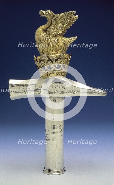 Silver-gilt staff head belonging to the Blacksmiths' Company, 1659. Artist: Unknown