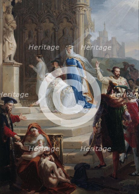 Esquisse pour l'église Sainte-Elisabeth : Sainte Elisabeth, reine de Hongrie, déposant..., 1824. Creator: Merry Joseph Blondel.