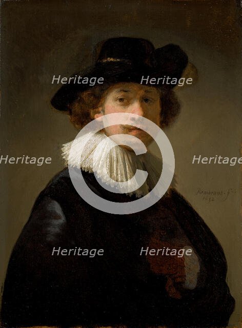 Self-portrait, wearing a ruff and black hat, 1632. Creator: Rembrandt van Rhijn (1606-1669).