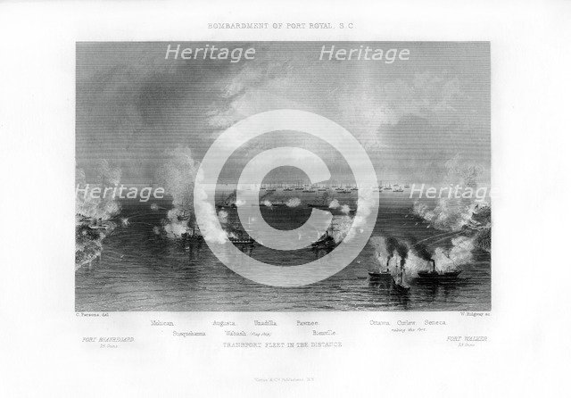 Bombardment of Port Royal, South Carolina, 7 November 1861, (1862-1867).Artist: W Ridgway