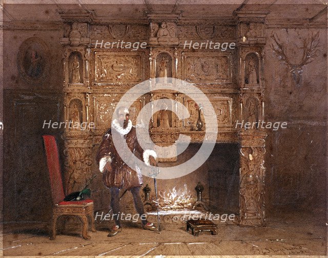 Possibly Sir John Spencer in Canonbury House; or Sir Walter Raleigh in the Old Pied Bull Inn, 1849. Artist: Thomas Hosmer Shepherd