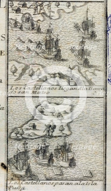  'The Spaniards arrive in the bay of Saint Matthew' and 'The Spaniards go to the Puna island'. Co…
