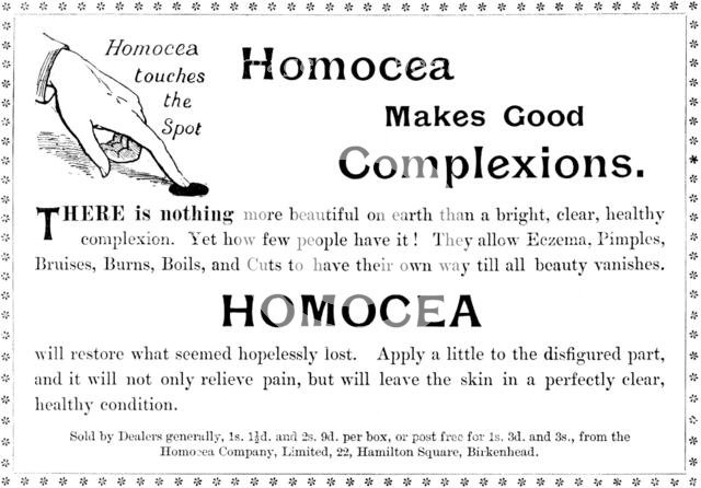 Advertisement for Homocea, 1895. Creator: Unknown.