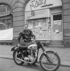 A young man with his imported BSA motorbike, Landskrona, Sweden, c1950s(?). Artist: Unknown