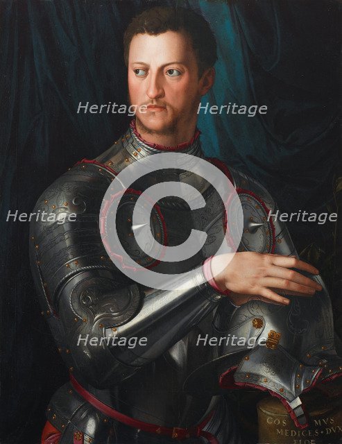 Portrait of Grand Duke of Tuscany Cosimo I de' Medici (1519-1574) in armour, ca 1545. Artist: Bronzino, Agnolo (1503-1572)