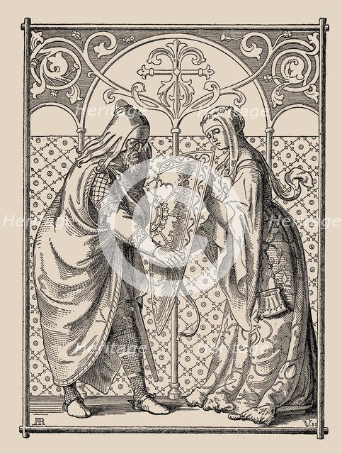 Die Nibelungen. Hagen's Shield Request, 1840-1841. Creator: Rethel, Alfred (1816-1859).