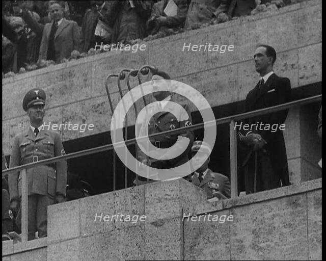 Adolf Hitler Addressing Crowds at the German Olympic Stadium, 1936. Creator: British Pathe Ltd.