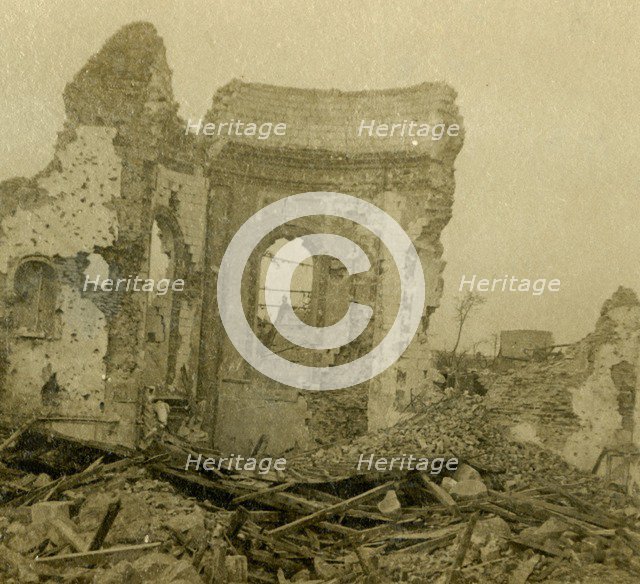 Ruined church, Combles, northern France, c1914-c1918. Artist: Unknown.