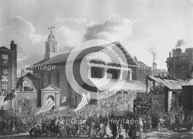 St Paul's Church, Covent Garden Market, during the Westminster election in 1808 (1911). Artist: Augustus Charles Pugin.