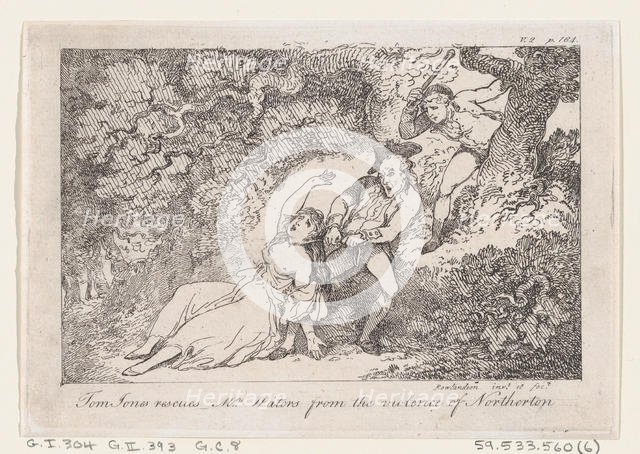 Tom Jones Rescues Mrs Waters from the Violence of Northerton, from "The History of Tom Jon..., 1792. Creator: Thomas Rowlandson.